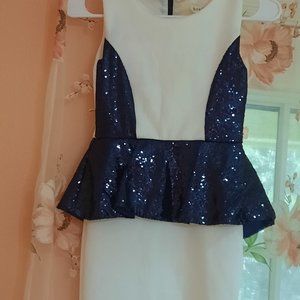 Everning dress for girl dark-blue and white with sequins (dark-blue)